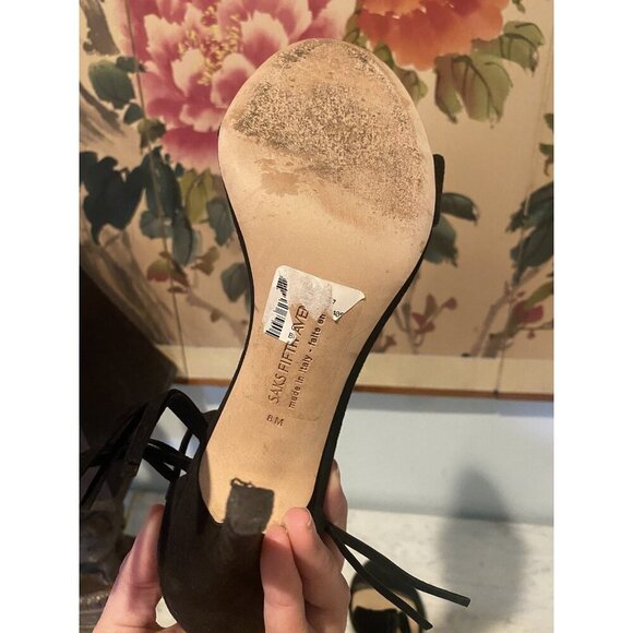 Saks Fifth Avenue Shoes Womens Size 8M Suede Fringe High Heel Sandals Made Italy - Picture 5 of 5